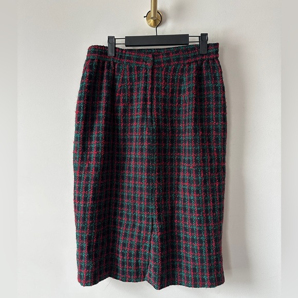 Vintage Red, Black & Green Plaid Boucle Tweed 2 Pc Skirt Suit Sz12 By: Panthers - Picture 9 of 14